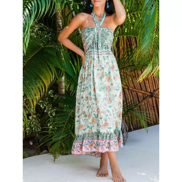 imageCUPSHE Womens Backless Beach Dress Halter Neck Back Tie Sleeveless Maxi Sundress Summer DressesPaisley Green