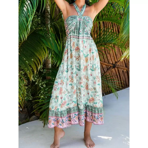 imageCUPSHE Womens Backless Beach Dress Halter Neck Back Tie Sleeveless Maxi Sundress Summer DressesPaisley Green