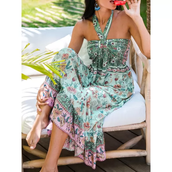 imageCUPSHE Womens Backless Beach Dress Halter Neck Back Tie Sleeveless Maxi Sundress Summer DressesPaisley Green