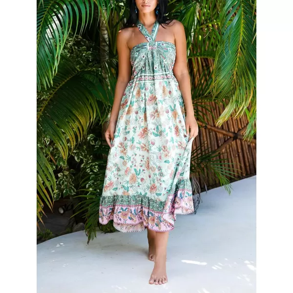 imageCUPSHE Womens Backless Beach Dress Halter Neck Back Tie Sleeveless Maxi Sundress Summer DressesPaisley Green