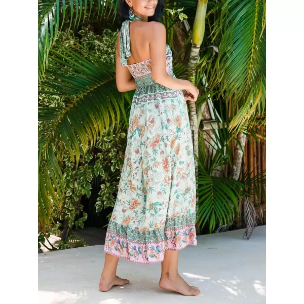 imageCUPSHE Womens Backless Beach Dress Halter Neck Back Tie Sleeveless Maxi Sundress Summer DressesPaisley Green