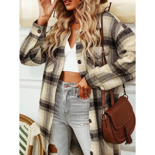 imageCUPSHE Womens Basic Plaid Button Down Jacket Shacket Long Sleeve Casual Coats with PocketsBrown