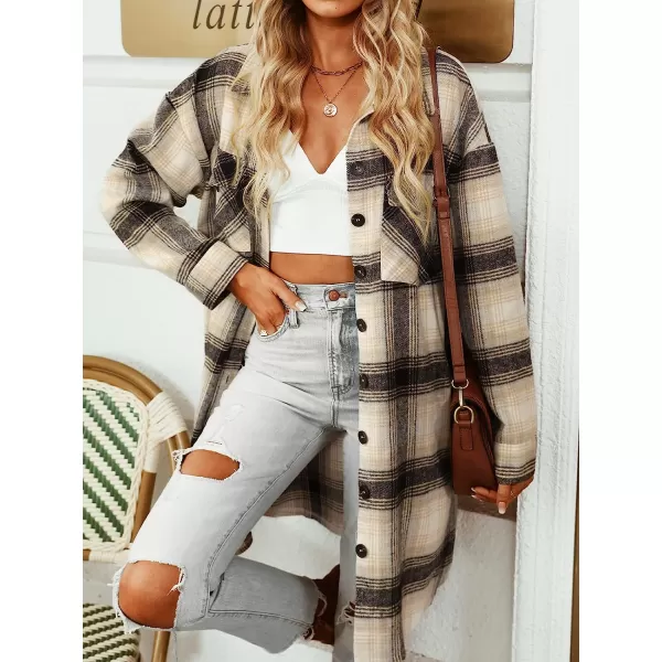 imageCUPSHE Womens Basic Plaid Button Down Jacket Shacket Long Sleeve Casual Coats with PocketsBrown