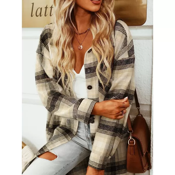 imageCUPSHE Womens Basic Plaid Button Down Jacket Shacket Long Sleeve Casual Coats with PocketsBrown