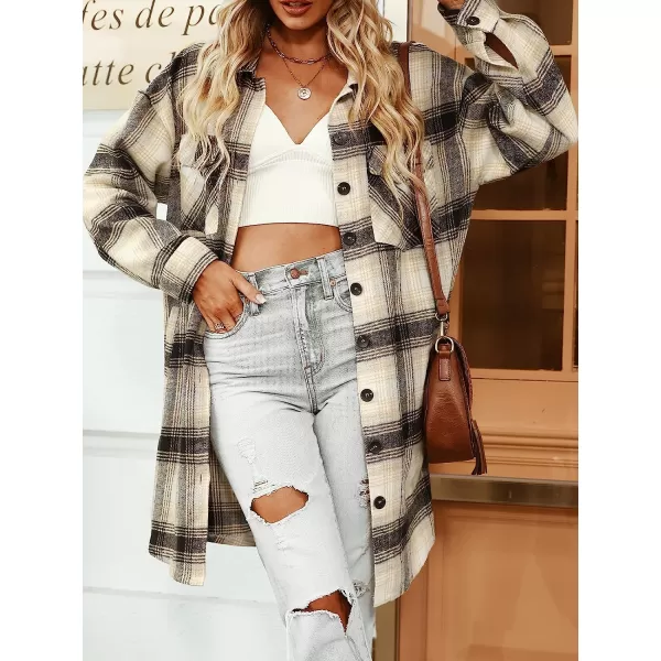 imageCUPSHE Womens Basic Plaid Button Down Jacket Shacket Long Sleeve Casual Coats with PocketsBrown