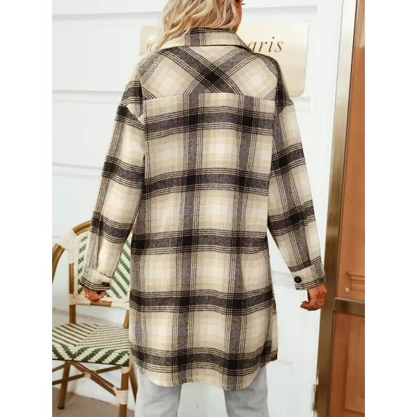 imageCUPSHE Womens Basic Plaid Button Down Jacket Shacket Long Sleeve Casual Coats with PocketsBrown