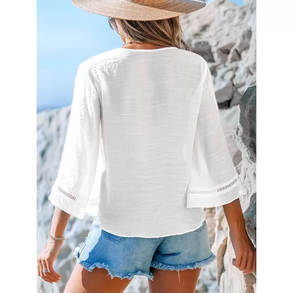 imageCUPSHE Womens Bathing Suit Cover Up Button Front Flared Sleeve Beach Coverup Tops Tie Waist 2024 Beach ShirtWhite