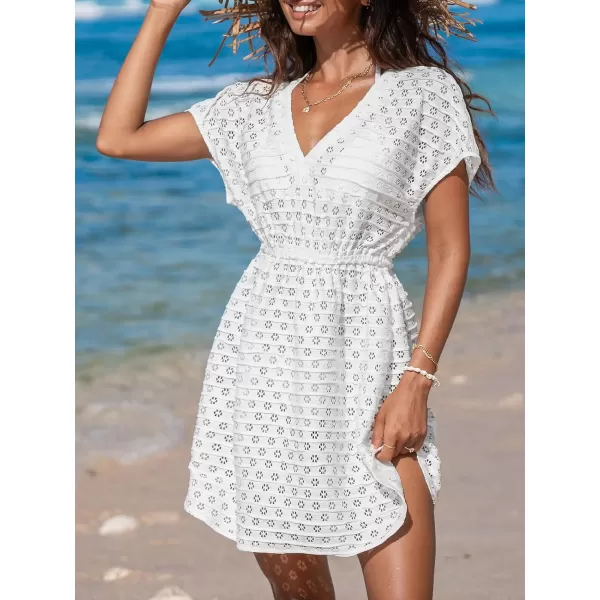 imageCUPSHE Womens Bathing Suit Cover Up Cutout Short Sleeve Swimsuit Cover Ups Knit Beach DressWhite