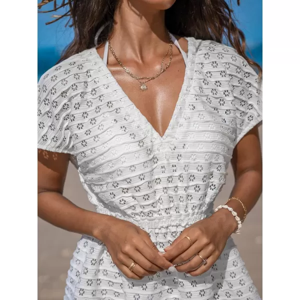 imageCUPSHE Womens Bathing Suit Cover Up Cutout Short Sleeve Swimsuit Cover Ups Knit Beach DressWhite
