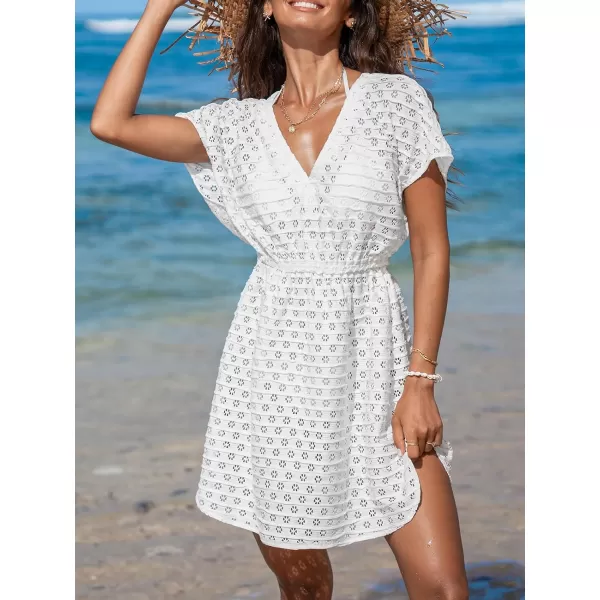 imageCUPSHE Womens Bathing Suit Cover Up Cutout Short Sleeve Swimsuit Cover Ups Knit Beach DressWhite