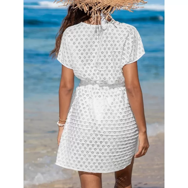 imageCUPSHE Womens Bathing Suit Cover Up Cutout Short Sleeve Swimsuit Cover Ups Knit Beach DressWhite