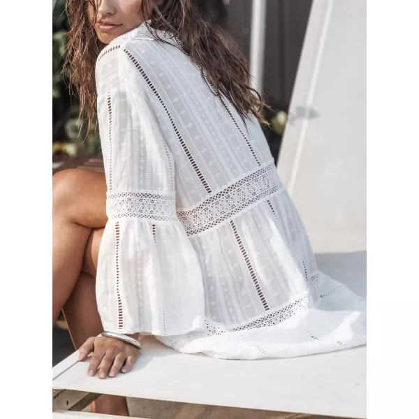 imageCUPSHE Womens Bathing Suit Cover Up Pull Over Half Sleeves Lace Trims TunicWhite