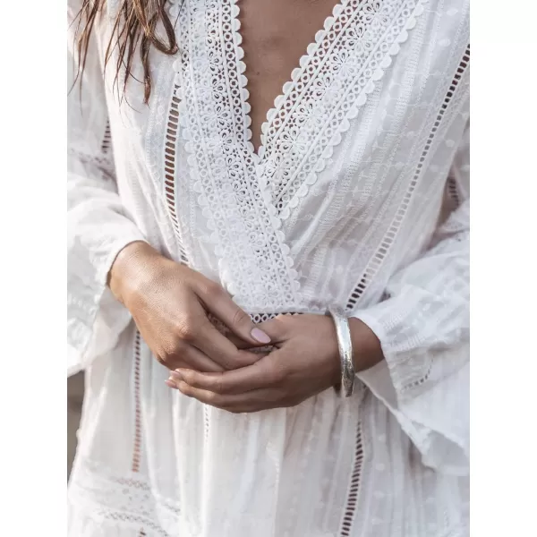 imageCUPSHE Womens Bathing Suit Cover Up Pull Over Half Sleeves Lace Trims TunicWhite