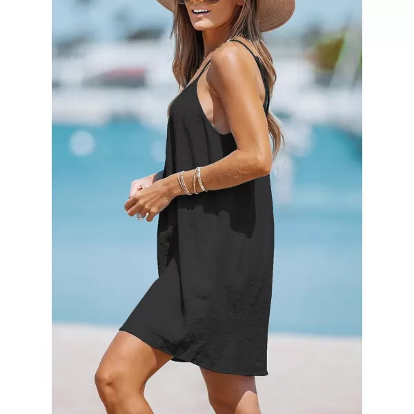 imageCUPSHE Womens Bathing Suit Cover Up Scoop Neck Swim Cover Ups Sleeveless Beach Cover Up DressBlack