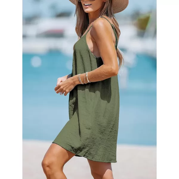 imageCUPSHE Womens Bathing Suit Cover Up Scoop Neck Swim Cover Ups Sleeveless Beach Cover Up DressGreen
