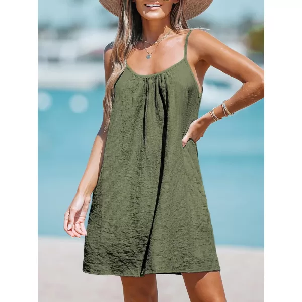 imageCUPSHE Womens Bathing Suit Cover Up Scoop Neck Swim Cover Ups Sleeveless Beach Cover Up DressGreen