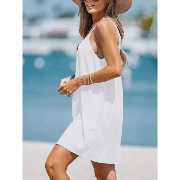 imageCUPSHE Womens Bathing Suit Cover Up Scoop Neck Swim Cover Ups Sleeveless Beach Cover Up DressWhite