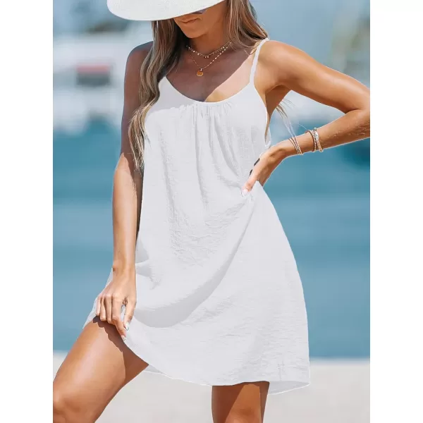 imageCUPSHE Womens Bathing Suit Cover Up Scoop Neck Swim Cover Ups Sleeveless Beach Cover Up DressWhite