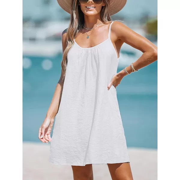 imageCUPSHE Womens Bathing Suit Cover Up Scoop Neck Swim Cover Ups Sleeveless Beach Cover Up DressWhite