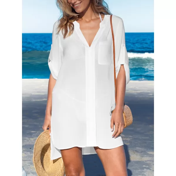 imageCUPSHE Womens Bathing Suit Coverup Shirt Bikini Swimwear Cover Ups Sheer Beach Dress ShirtsWhite