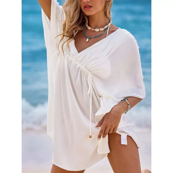 imageCUPSHE Womens Bathing Suit Coverups Butterfly Sleeve Swimwear Cover Up Drawstring Waist Dress Sophistication 2024White