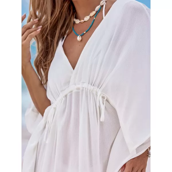 imageCUPSHE Womens Bathing Suit Coverups Butterfly Sleeve Swimwear Cover Up Drawstring Waist Dress Sophistication 2024White