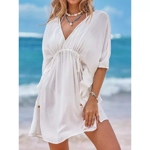 imageCUPSHE Womens Bathing Suit Coverups Butterfly Sleeve Swimwear Cover Up Drawstring Waist Dress Sophistication 2024White