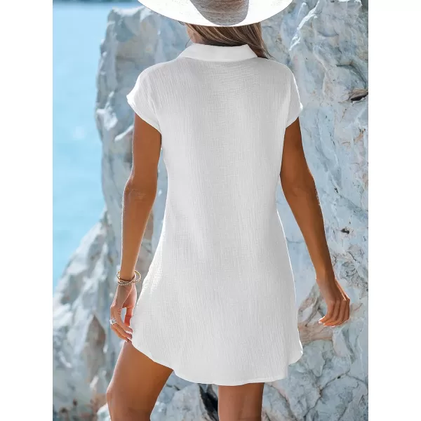 imageCUPSHE Womens Beach Cover Up Button Swimsuit Bathing Suit Cover Up Cap Sleeves Swin Cover Up Dress Tie FrontWhite