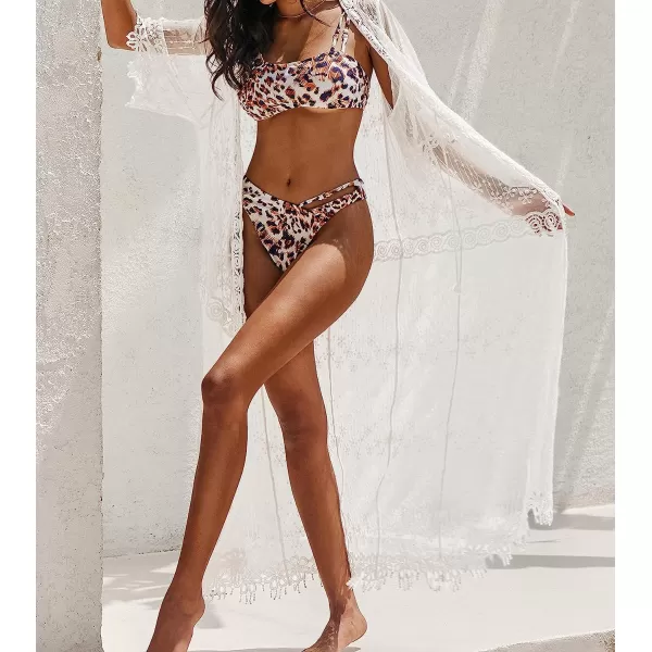 imageCUPSHE Womens Beach Cover Up Crochet Insert MidCalf Kimono with Short SleeveWhite