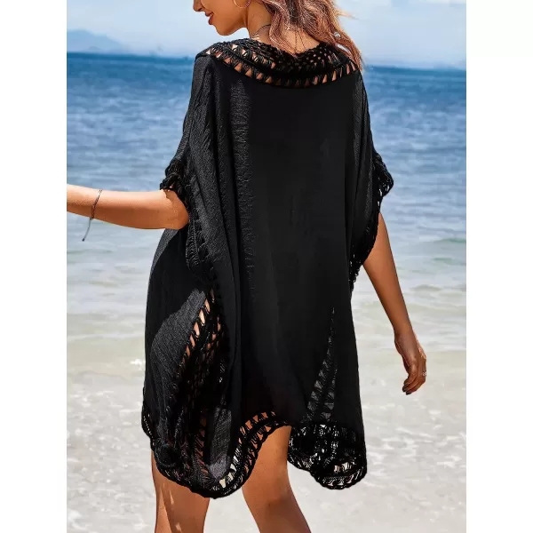 imageCUPSHE Womens Beach Cover Up Kaftan Split Crochet Pull Over Loose WaistBlack