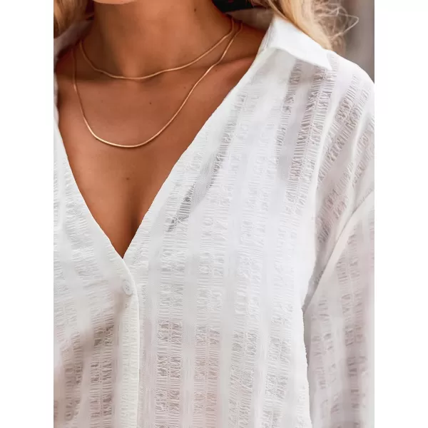 imageCUPSHE Womens Beach Cover Ups Swimwear Bathing Suit Cover Up V Neck Button ShirtOffwhite