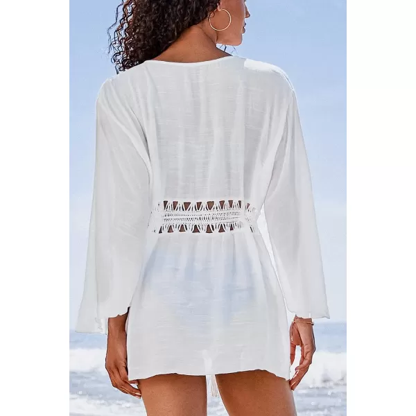 imageCUPSHE Womens Bell Sleeve Tassel Drawstring Short KimonoWhite
