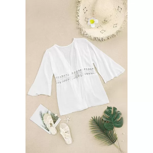 imageCUPSHE Womens Bell Sleeve Tassel Drawstring Short KimonoWhite