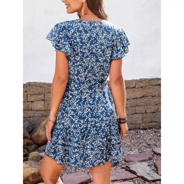 imageCUPSHE Womens Belted Ditsy Floral Mini Dress V Neck Short Sleeves A Line DressBlue