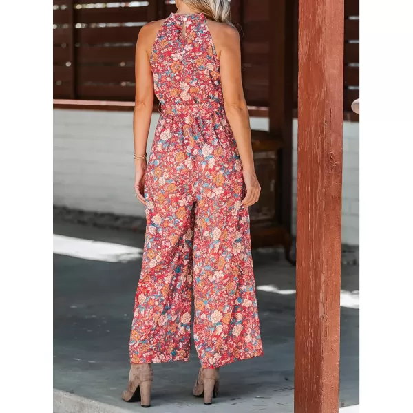 imageCUPSHE Womens Belted Floral Print Mock Neck Jumpsuit SleevelessRed Floral
