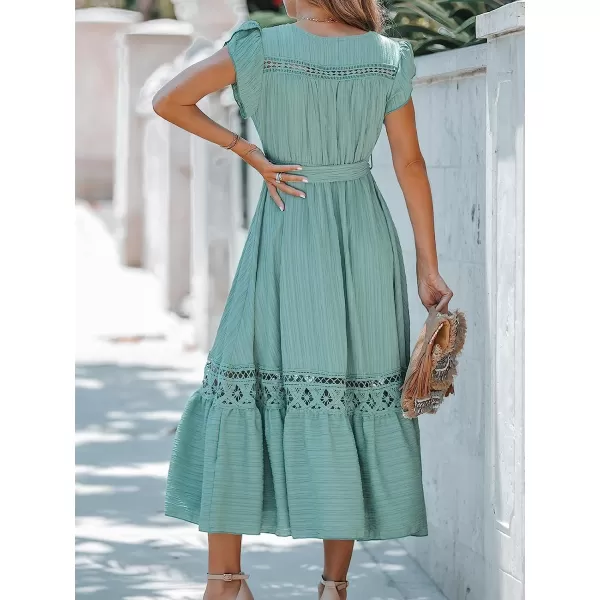 imageCUPSHE Womens Belted Lace VNeck Maxi Dress Aline Summer Lace DressGreen