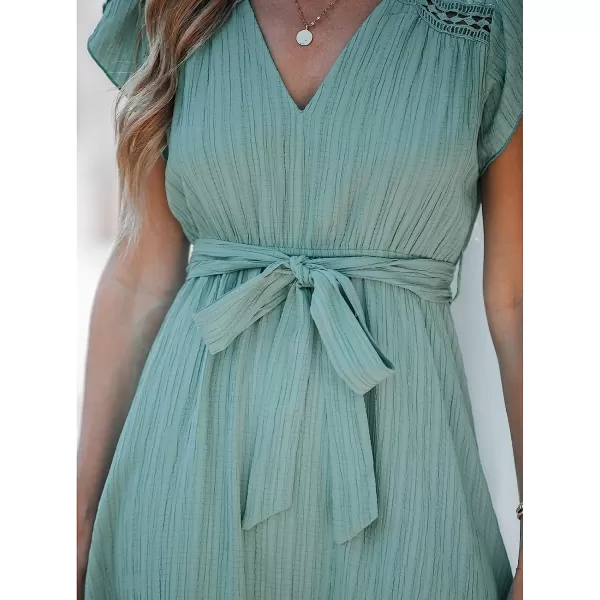 imageCUPSHE Womens Belted Lace VNeck Maxi Dress Aline Summer Lace DressGreen
