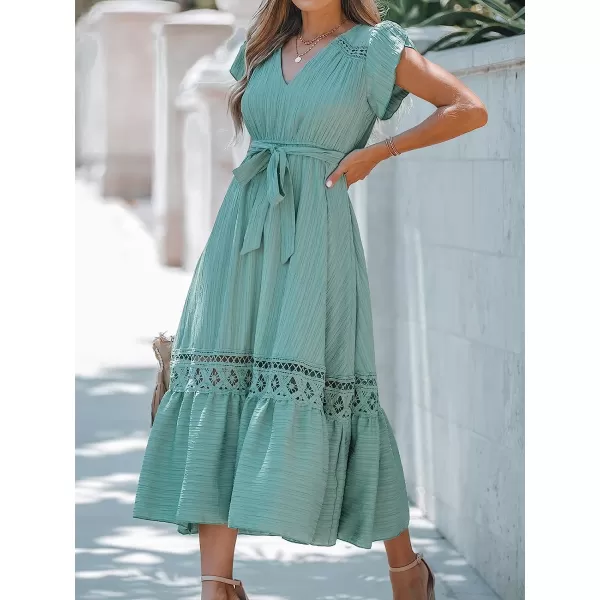 imageCUPSHE Womens Belted Lace VNeck Maxi Dress Aline Summer Lace DressGreen
