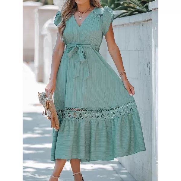 imageCUPSHE Womens Belted Lace VNeck Maxi Dress Aline Summer Lace DressGreen