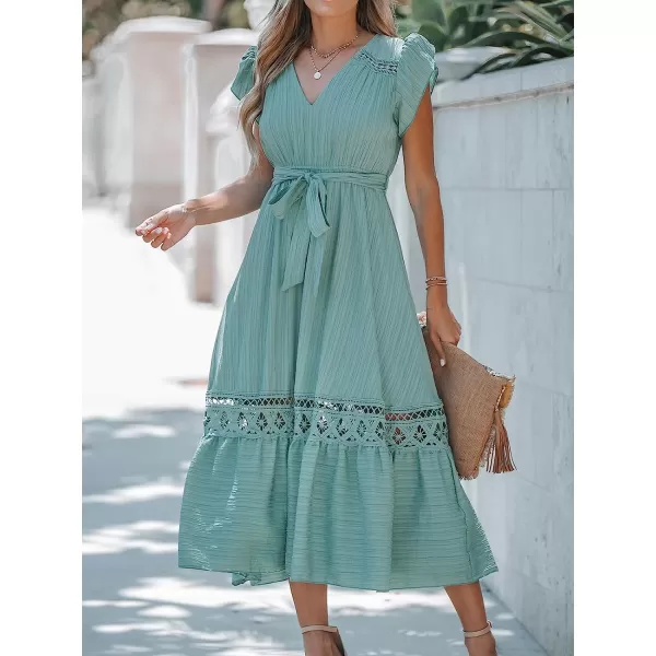 imageCUPSHE Womens Belted Lace VNeck Maxi Dress Aline Summer Lace DressGreen