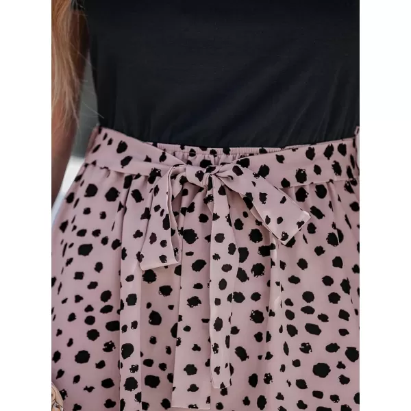 imageCUPSHE Womens Belted Leopard Print Combo Dress Short Sleeves Dress Business Casual SummerPink Leopard