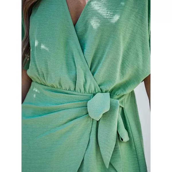 imageCUPSHE Womens Belted Mini Wrap Dress V Neck Tulip Short Sleeve Casual DressGreen