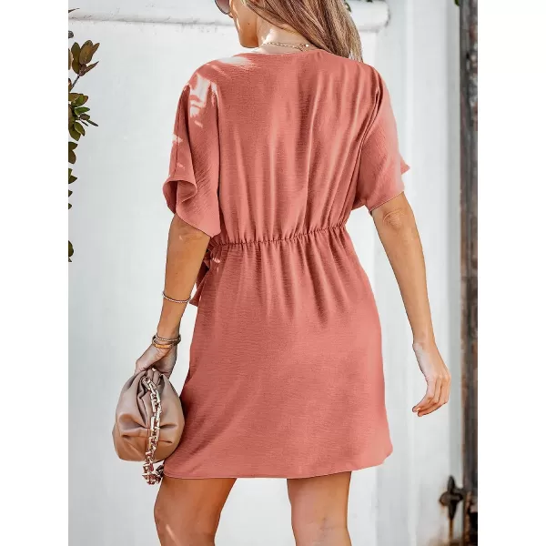 imageCUPSHE Womens Belted Mini Wrap Dress V Neck Tulip Short Sleeve Casual DressOrange