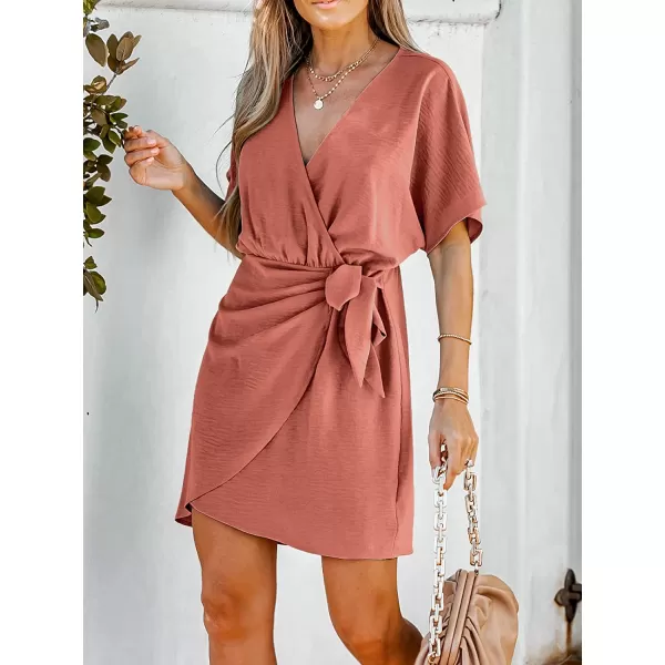 imageCUPSHE Womens Belted Mini Wrap Dress V Neck Tulip Short Sleeve Casual DressOrange