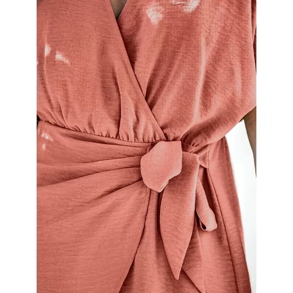 imageCUPSHE Womens Belted Mini Wrap Dress V Neck Tulip Short Sleeve Casual DressOrange