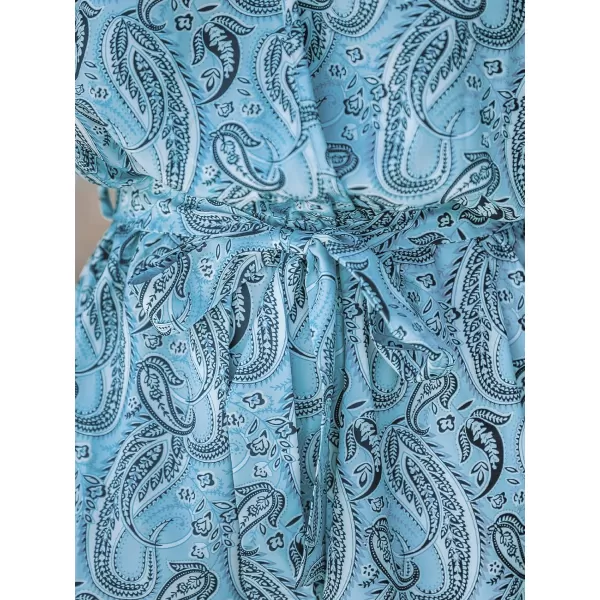 imageCUPSHE Womens Belted Paisley Print Romper Mini Surplice Neck Jumpsuit with Short Dolman SleevesBlue Floral