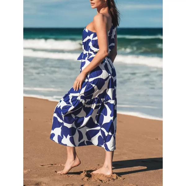 imageCUPSHE Womens Belted Print OneShoulder Dress OneShoulder Summer Maxi DressBlue Floral