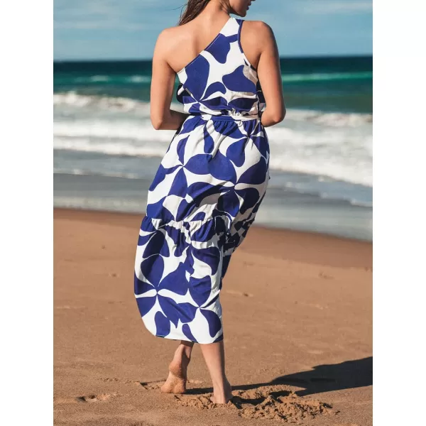 imageCUPSHE Womens Belted Print OneShoulder Dress OneShoulder Summer Maxi DressBlue Floral