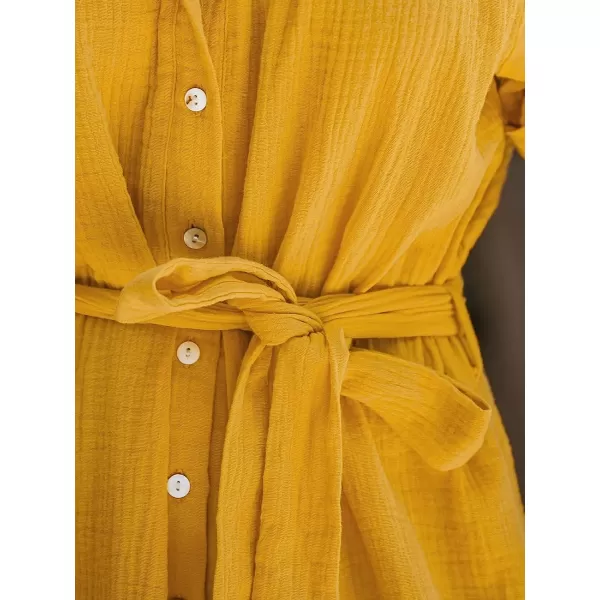 imageCUPSHE Womens Belted Seersucker Mini Dress Short Sleeves Dresses ButtonFront Dressing Casual SummerYellow