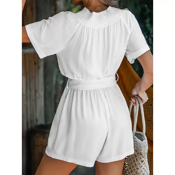 imageCUPSHE Womens Belted Smocked Cutout CoverUp Romper Short Sleeveless Jumpsuit Wide Leg Outfit Casual SummerWhite